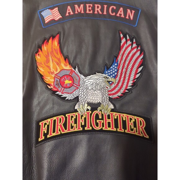 First Classics Leather Vest Mens XL With Firefighter, Flag, Eagle Patches - Picture 12 of 16